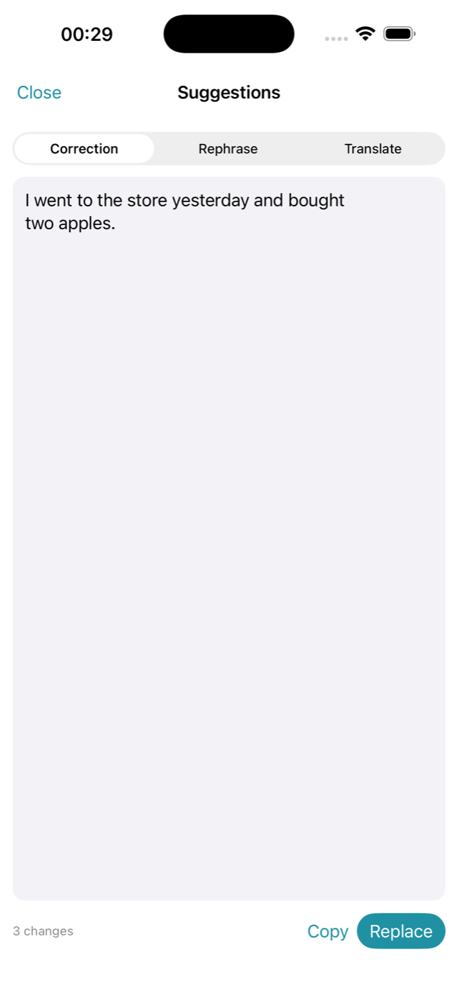 Correction suggestions on iPhone