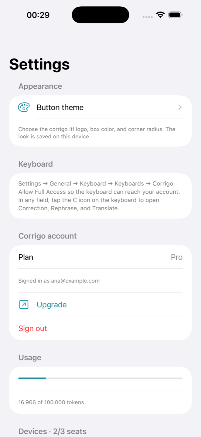 Account and usage on iPhone Settings